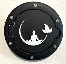 Load image into Gallery viewer, Budda Lotus Flower in 3D - Black with White Jeep Wrangler JK/JKU Flag Gas Cap Cover - Zen