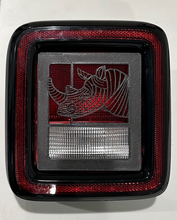 Load image into Gallery viewer, Rhinocero Rhino Dinosaur in 3D - Black Jeep Wrangler JK/JKU/JL Rear Tail Light Covers (2019-2024) non Led Version - Gone Fishing