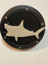 Load image into Gallery viewer, The Great White Shark in 3D - Black with White Jeep Wrangler JK/JKU Flag Gas Cap Cover - Love Animals Jaws