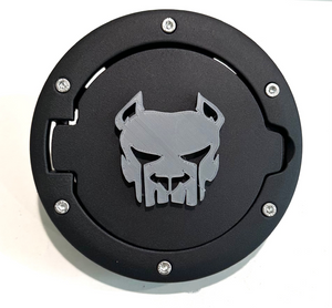 Aggressive Pitbull Punisher Style in 3D - Black with Grey Jeep Wrangler JK/JKU Flag Gas Cap Cover -Wag More Skull