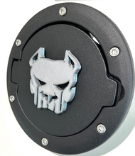 Load image into Gallery viewer, Aggressive Pitbull Punisher Style in 3D - Black with Grey Jeep Wrangler JK/JKU Flag Gas Cap Cover -Wag More Skull
