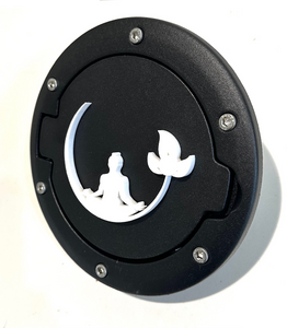 Budda Lotus Flower in 3D - Black with White Jeep Wrangler JK/JKU Flag Gas Cap Cover - Zen