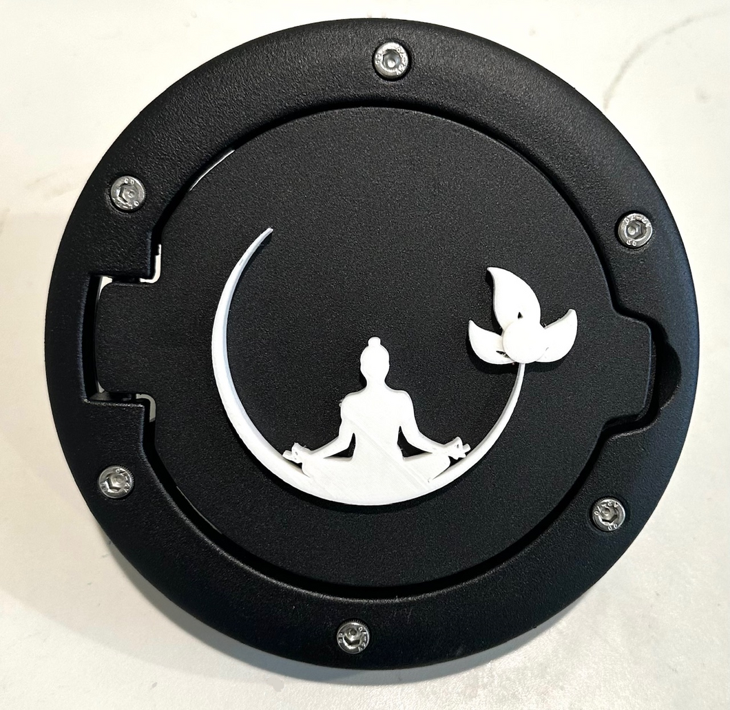 Budda Lotus Flower in 3D - Black with White Jeep Wrangler JK/JKU Flag Gas Cap Cover - Zen