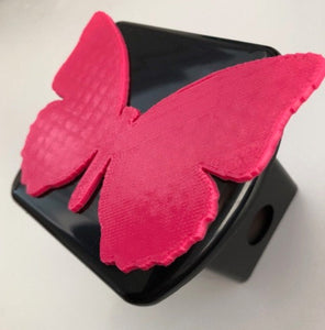 Butterfly in 3D - 2 inch Trailer Hitch Cover Black with Pink - Beautiful Pretty