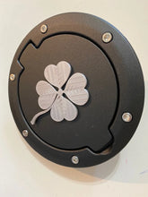 Load image into Gallery viewer, Four Leaf Clover in 3D - Black with Grey Jeep Wrangler JK/JKU Flag Gas Cap Cover - Lucky Charm
