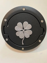 Load image into Gallery viewer, Four Leaf Clover in 3D - Black with Grey Jeep Wrangler JK/JKU Flag Gas Cap Cover - Lucky Charm
