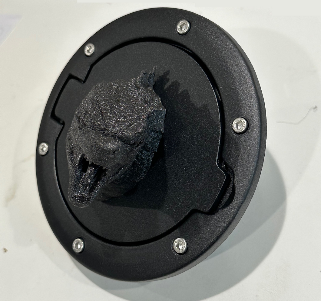 Godzilla Head Cool Design in 3D - Black with Black Jeep Wrangler JK/JKU Flag Gas Cap Cover - Japanese Super Hero