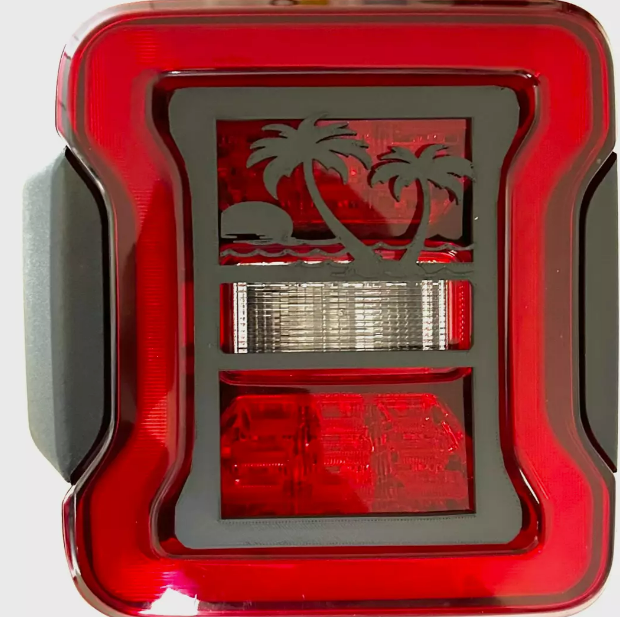 tropical Scene in 3D for Jeep Wrangler Led Version JK/JKU/JL Rear Tail Light Covers (2019-2024) Led Version -  Beach Hawaii