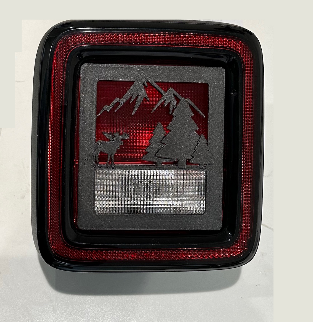 Moose Mountain Scene in 3D - Black for Jeep Wrangler JK/JKU/JL Rear Tail Light Covers (2019-2024) non Led Version