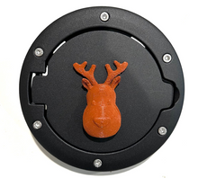 Load image into Gallery viewer, Rudolph Reindeer in 3D - Black with Brown Jeep Wrangler JK/JKU Flag Gas Cap Cover - Christmas Version
