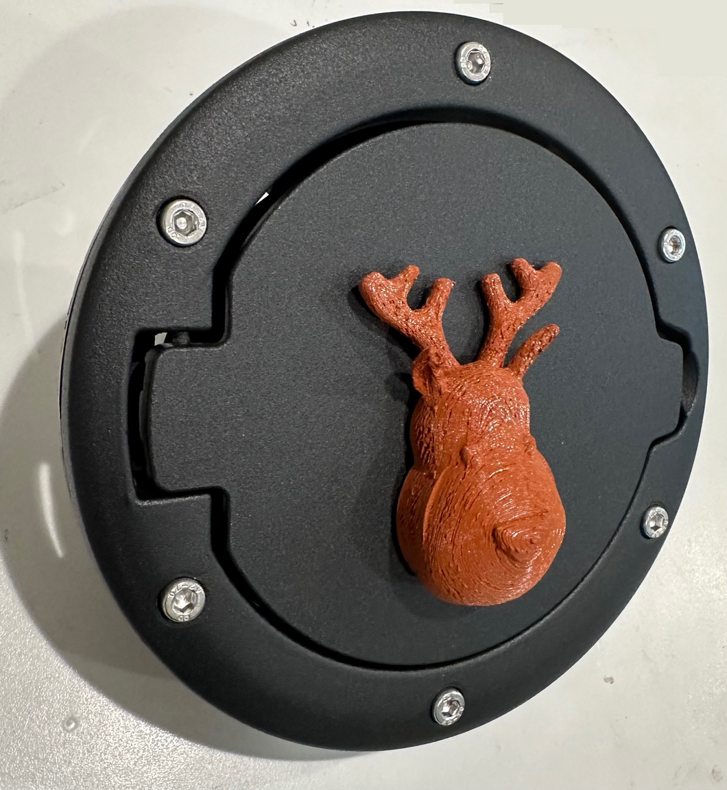 Rudolph Reindeer in 3D - Black with Brown Jeep Wrangler JK/JKU Flag Gas Cap Cover - Christmas Version
