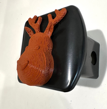 Load image into Gallery viewer, Rudolph ReinDeer in 3D - 2 inch Trailer Hitch Cover Black w Brown -Christmas style Cute in 3D - 2 inch Trailer Hitch Cover Black with Zinc Color - Balls - Funny Humourous
