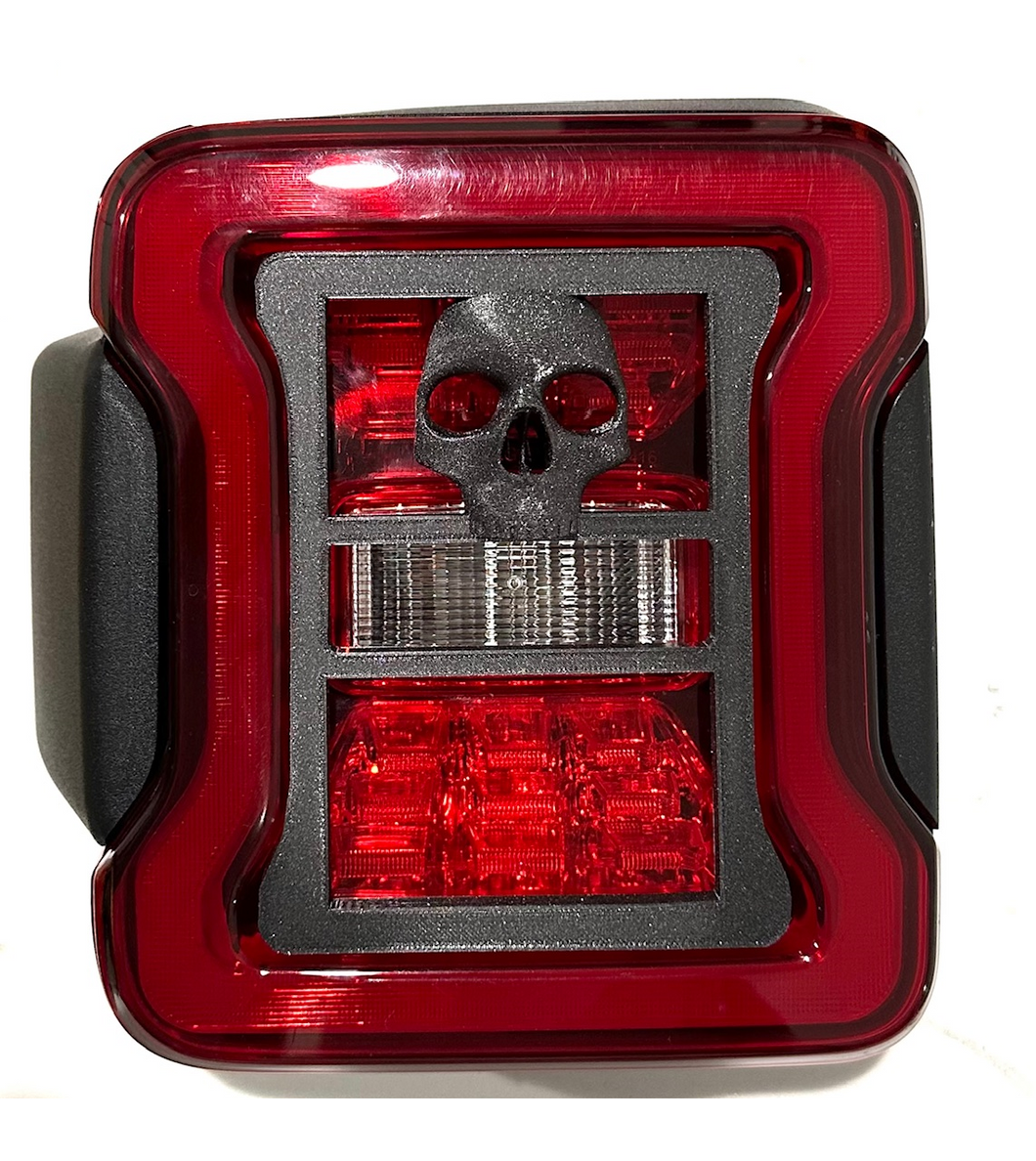 Scary Skull Head in 3D for Jeep Wrangler Led Version JK/JKU/JL Rear Tail Light Covers (2019-2024) Led Version - Spooky Halloween Skeleton