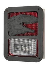 Load image into Gallery viewer, T Rex Full Figure Head Tyrannosaurus in 3D Black For Jeep Wrangler JK/JKU Rear Tail Light Covers- Dinosaur
