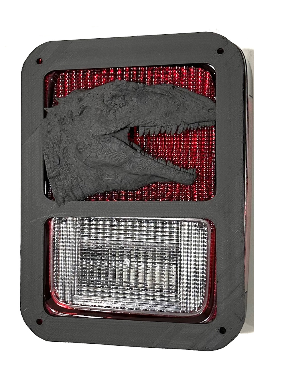 T Rex Full Figure Head Tyrannosaurus in 3D Black For Jeep Wrangler JK/JKU Rear Tail Light Covers- Dinosaur
