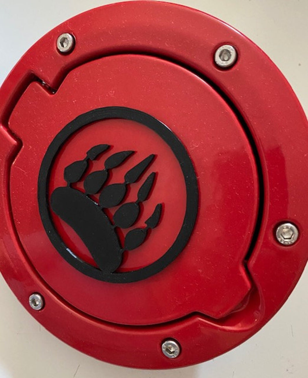 Tribal Paw in 3D - Red with Black  For Jeep Wrangler JK/JKU Flag Gas Cap Cover - Love Animals Bear