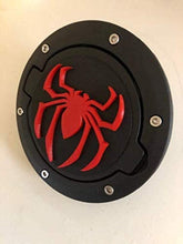 Load image into Gallery viewer, Spider Round 3D - Black with RED Jeep Wrangler JK/JKU Flag Gas Cap Cover - Super Hero

