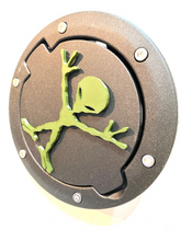 Load image into Gallery viewer, Alien Martian Splat in 3D - Black with Army Green Jeep Wrangler JK/JKU Flag Gas Cap Cover - I Believe UFO
