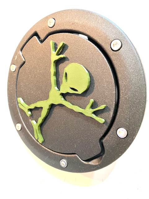 Alien Martian Splat in 3D - Black with Army Green Jeep Wrangler JK/JKU Flag Gas Cap Cover - I Believe UFO