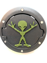 Load image into Gallery viewer, Alien Martian Splat in 3D - Black with Army Green Jeep Wrangler JK/JKU Flag Gas Cap Cover - I Believe UFO
