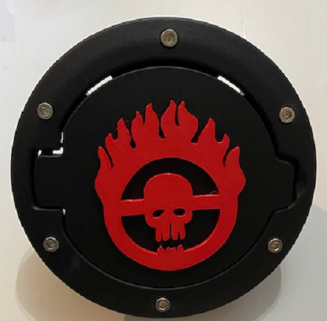Mad Flaming Skull in 3D - Black with Red For Jeep Wrangler JK/JKU Flag Gas Cap Cover