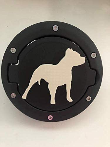 Pitbull Dog Stance in 3D - Black with White - Jeep Wrangler JK/JKU Flag Gas Cap Cover - Aggresive Dog Love