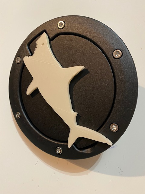 The Great White Shark in 3D - Black with White Jeep Wrangler JK/JKU Flag Gas Cap Cover - Love Animals Jaws