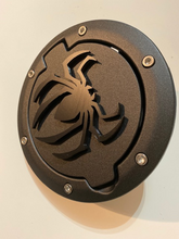 Load image into Gallery viewer, Spider Round 3D - Black with Black Jeep Wrangler JK/JKU Flag Gas Cap Cover - Super Hero
